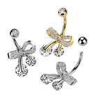Cherry Diva belly bar 14 Crystal Bow Belly Button Bar