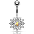 Cherry Diva belly bar 14 Gauge Aurora Flower Crystal Belly Button Bar