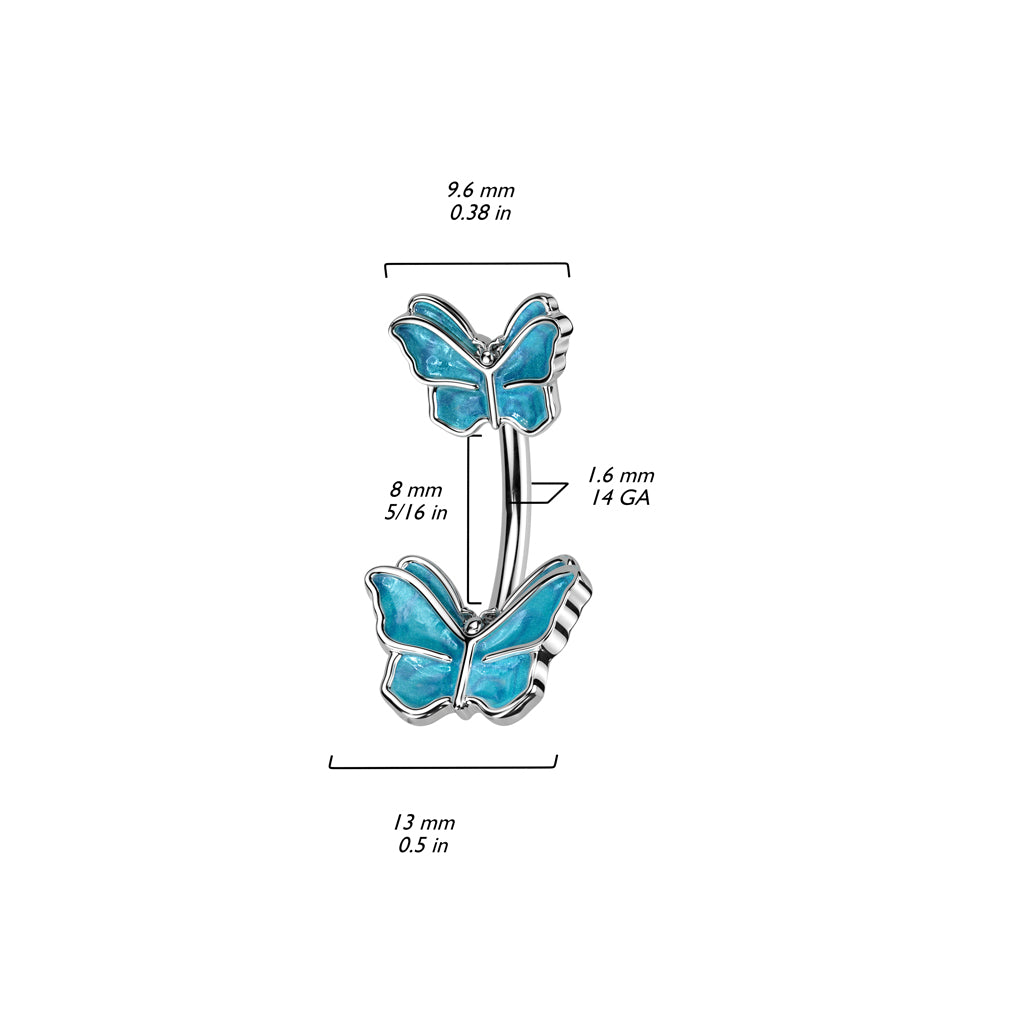 Cherry Diva belly bar 14 Gauge Blue Butterfly Belly Button Bar