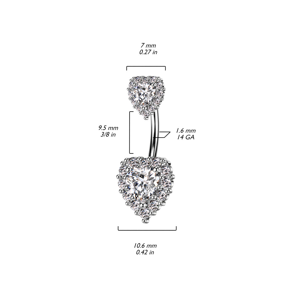14 Gauge Crystal Cluster Heart Belly Button Ring