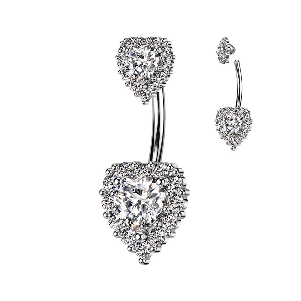 Cherry Diva belly bar Clear Crystal 14 Gauge Crystal Cluster Heart Belly Button Bar