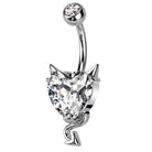 Cherry Diva belly bar 14 Gauge Crystal Devil Heart Belly Button Bar
