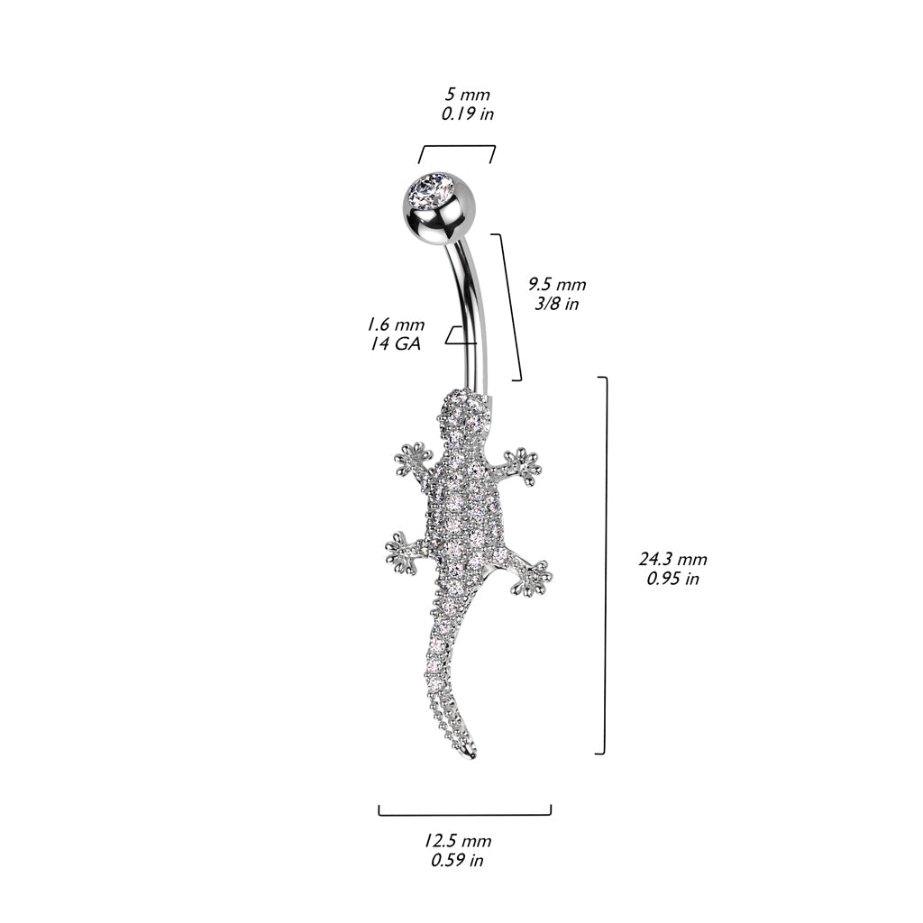 14 Gauge Crystal Paved Lizard Belly Button Ring - Silver