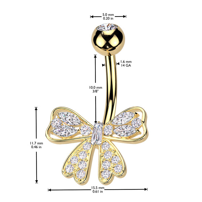 Cherry Diva Belly Bar 14 Gauge Crystal Ribbon Belly Button Bar