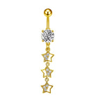 Cherry Diva Belly Bar 14 Gauge Dangling Crystal Stars Belly Button Bar