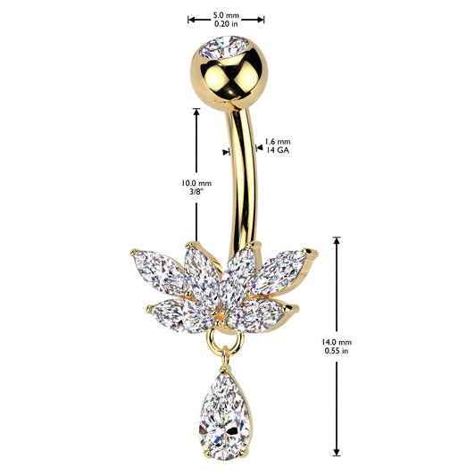 Cherry Diva Belly Bar 14 Gauge Dangling Crystal Titanium Belly Button Bar