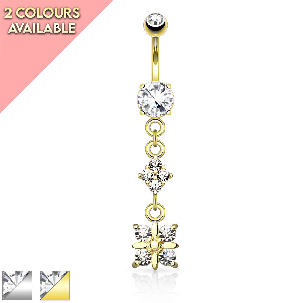 Cherry Diva belly bar 14 Gauge Dangling Diamond Belly Button Bar