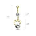 Cherry Diva belly bar 14 Gauge Dangling Gold Plated Crystal Heart Belly Button Bar