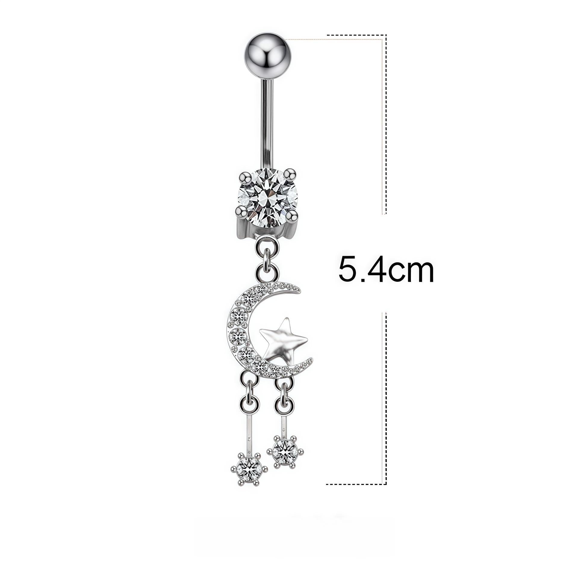 Cherry Diva Belly Bar 14 Gauge Dangling Moon & Stars Belly Bar