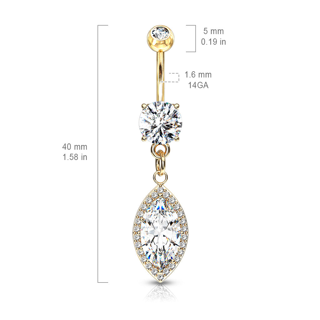 Cherry Diva belly bar 14 Gauge Silver Dangling Ornate Crystal Belly Button Bar