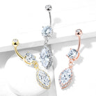 14 Gauge Silver Dangling Ornate Crystal Belly Button Bar - Colours