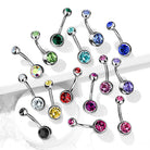 14 Gauge Double Crystal Surgical Steel Belly Bar