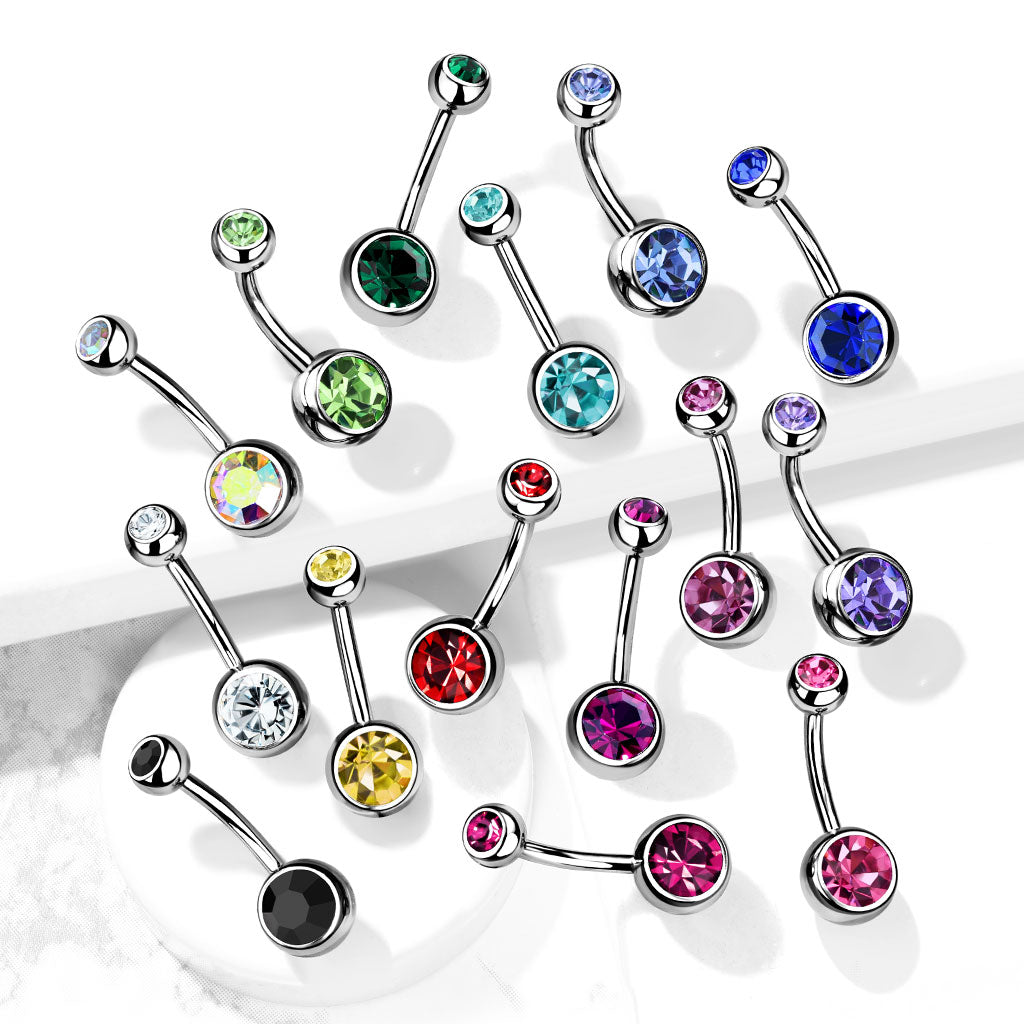 Cherry Diva belly bar 14 Gauge Double Crystal Surgical Steel Belly Bar