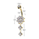 Cherry Diva belly bar 14 Gauge Double Dangling Crystal Flower Belly Bar - Silver