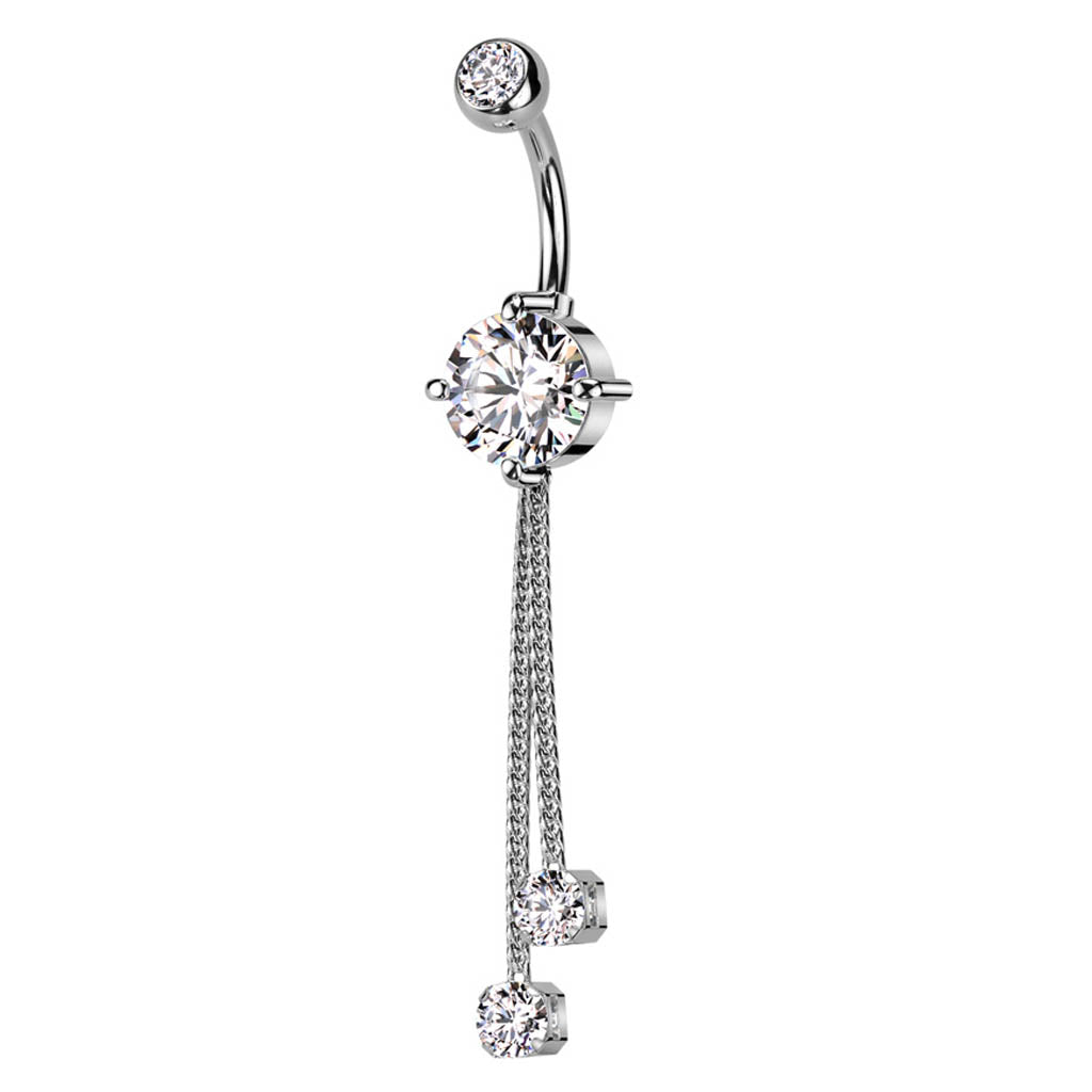 Cherry Diva belly bar 14 Gauge Double Dangling Crystal Rope Belly Bar