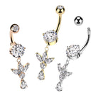 14 Gauge Double Dangling Marquise Flower Belly Bar display