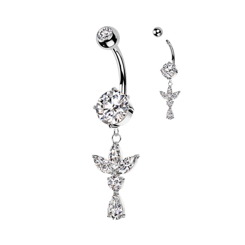 14 Gauge Double Dangling Marquise Flower Belly Bar 