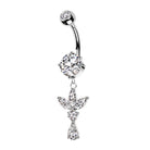Cherry Diva belly bar 14 Gauge Double Dangling Marquise Flower Belly Bar - Silver