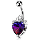 Cherry Diva Belly Bar 14 Gauge Filigree Crystal Heart Belly Button Bar