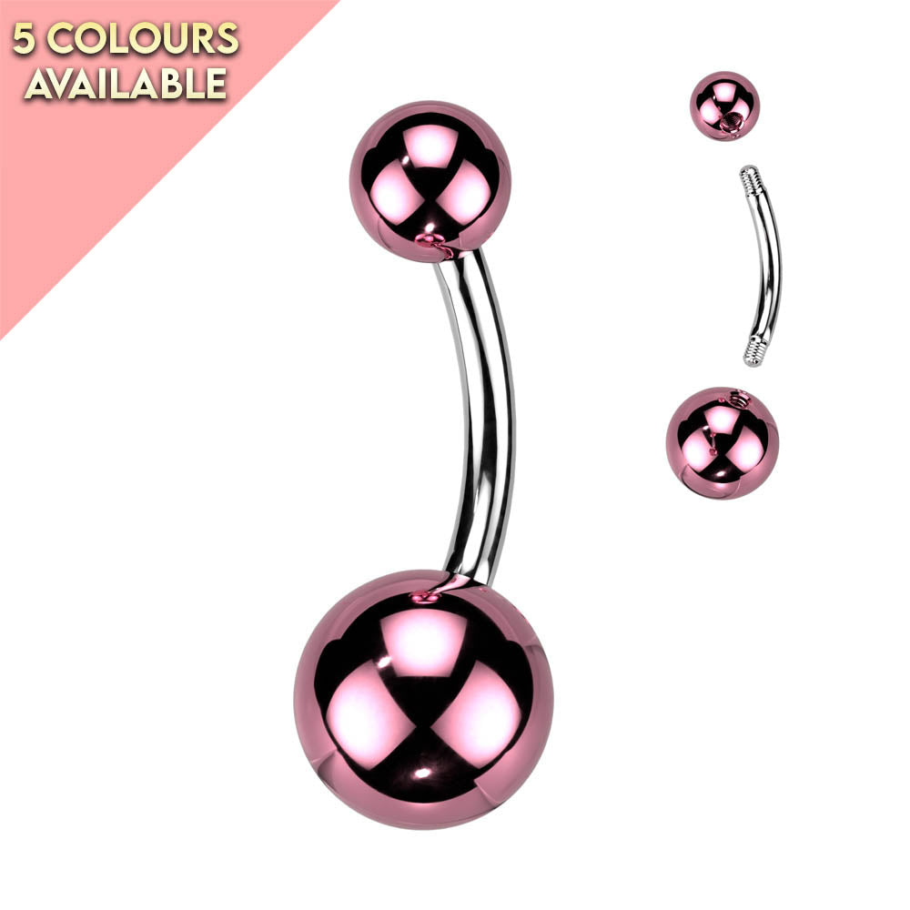 14 Gauge Glass Coated Surgical Steel Belly Bar