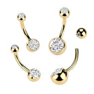Cherry Diva Belly Bar 14 Gauge Gold Plated Double Crystal Titanium Belly Button Bar
