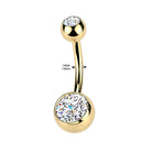 Cherry Diva Belly Bar 14 Gauge Gold Plated Double Crystal Titanium Belly Button Bar