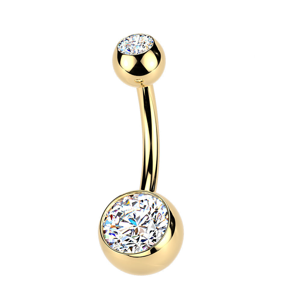 Cherry Diva Belly Bar 14 Gauge Gold Plated Double Crystal Titanium Belly Button Bar