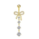 Cherry Diva Belly Bar 14 Gauge Golden Dangling Crystal Bow Belly Button Bar