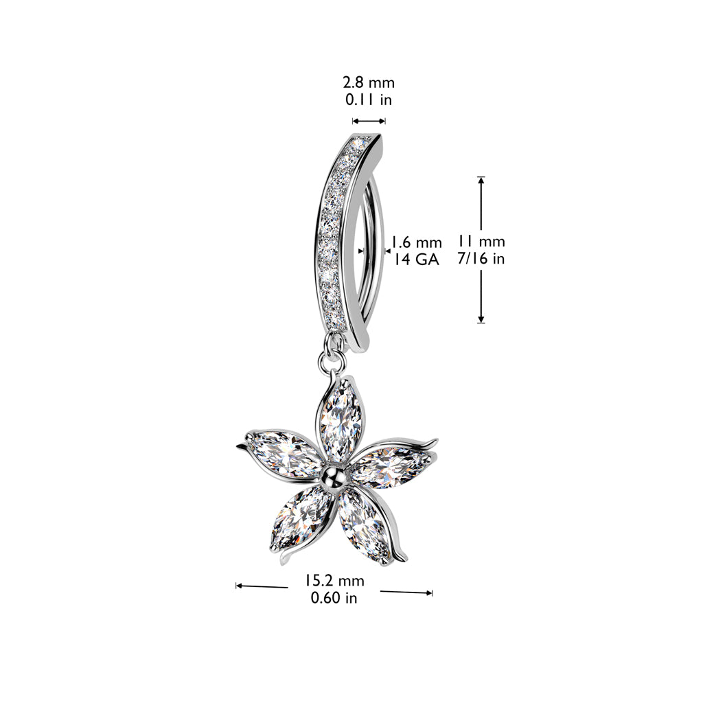 Cherry Diva belly bar 14 Gauge Hinged Dangling Crystal Flower Belly Button Ring