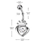 Cherry Diva belly bar 14 Gauge Hollow Heart & Crown Belly Bar