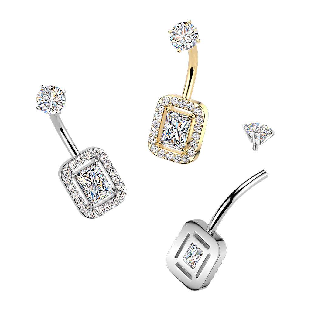 Cherry Diva Belly Bar 14 Gauge Hypoallergenic Chunky Crystal Belly Bar