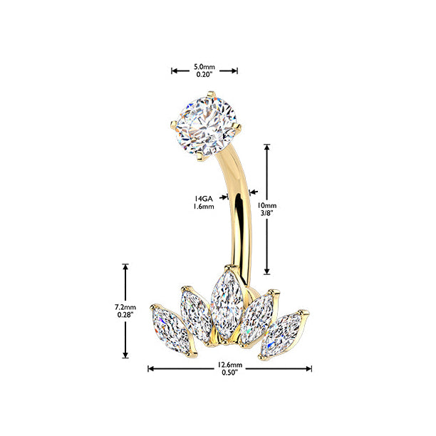 Cherry Diva Belly Bar 14 Gauge Hypoallergenic Crystal Fan Belly Bar