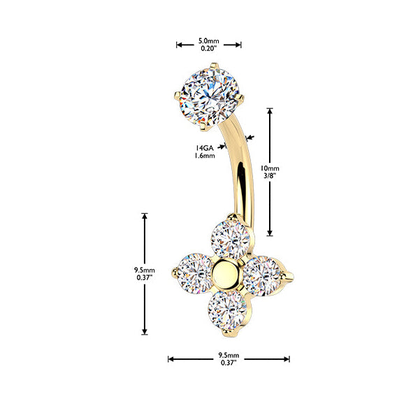 Cherry Diva Belly Bar 14 Gauge Hypoallergenic Crystal Flower Belly Bar