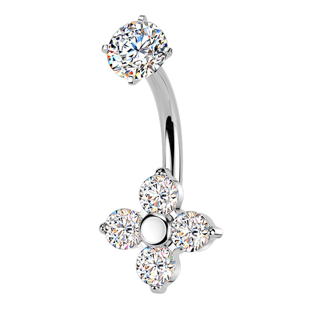 Cherry Diva Belly Bar 14 Gauge Hypoallergenic Crystal Flower Belly Bar