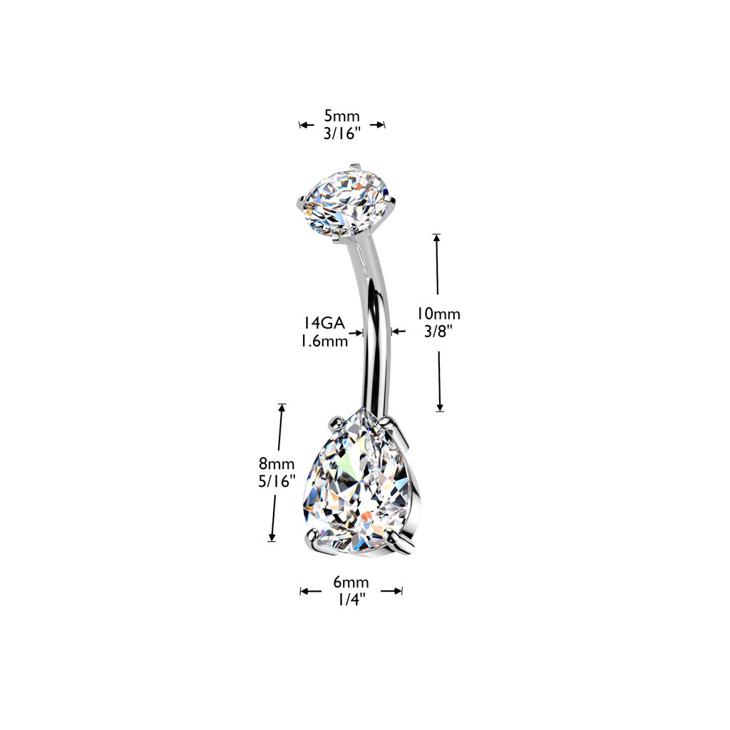Cherry Diva belly bar 14 Gauge Hypoallergenic Double Crystal Belly Button Bar