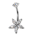 Cherry Diva belly bar 14 Gauge Hypoallergenic Internally Threaded Crystal Flower Belly Bar