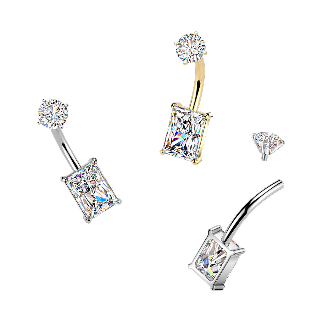 Cherry Diva Belly Bar 14 Gauge Hypoallergenic Rectangular Crystal Belly Bar