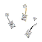 Cherry Diva Belly Bar 14 Gauge Hypoallergenic Rectangular Crystal Belly Bar