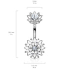 Cherry Diva belly bar 14 Gauge Internally Threaded Crystal Double Flower Belly Bar