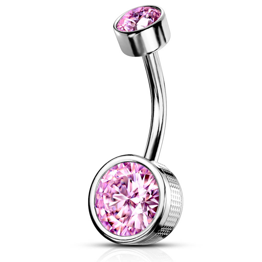 Cherry Diva belly bar 14 Gauge Internally Threaded Round Crystal Belly Bar