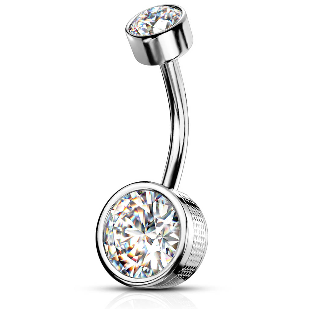 Cherry Diva Belly Bar 14 Gauge Internally Threaded Round Crystal Belly Bar