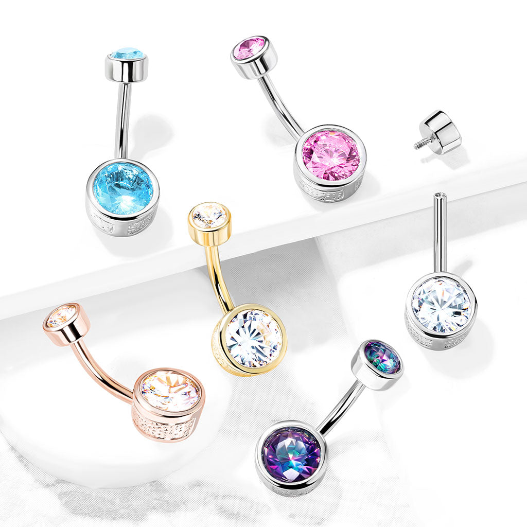 Cherry Diva belly bar 14 Gauge Internally Threaded Round Crystal Belly Bar