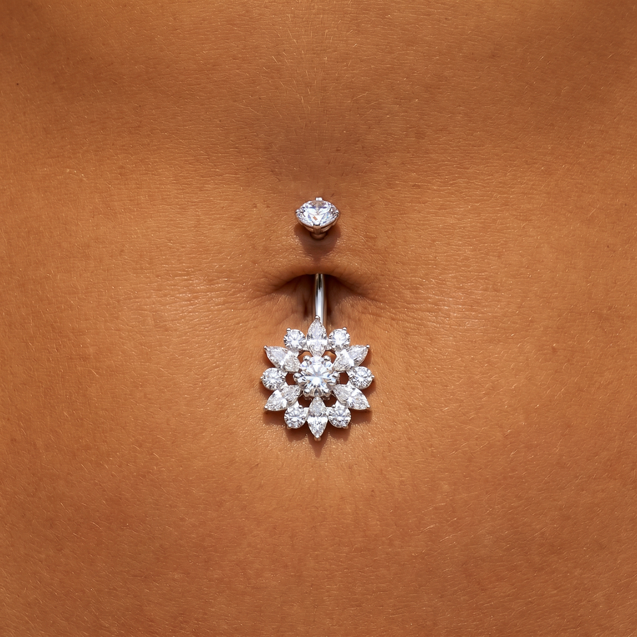 Cherry Diva Belly Bar 14 Gauge Internally Threaded Titanium Flower Belly Button Bar