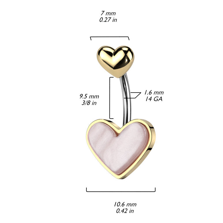 Cherry Diva belly bar 14 Gauge Mother Of Pearl Heart Shaped Belly Button Bar