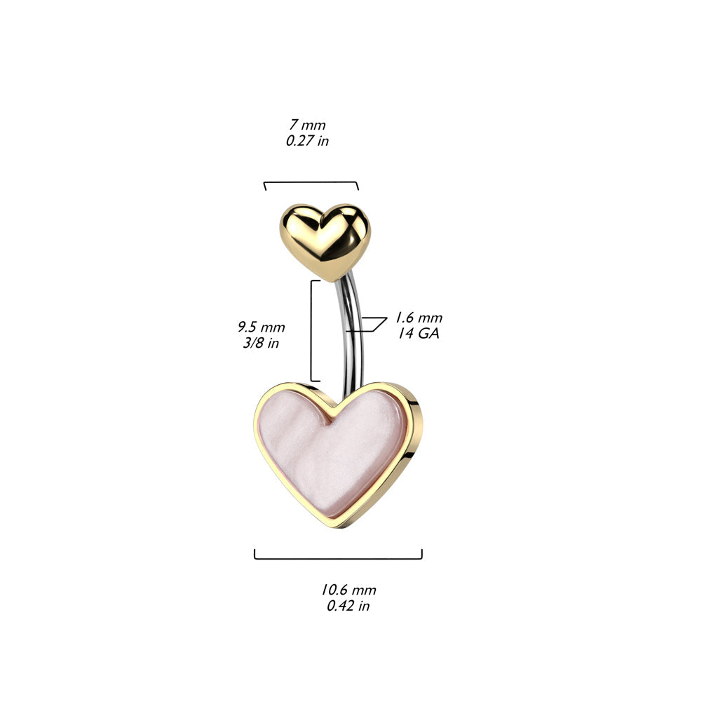 14 Gauge Mother Of Peart Heart Shaped Belly Button Ring