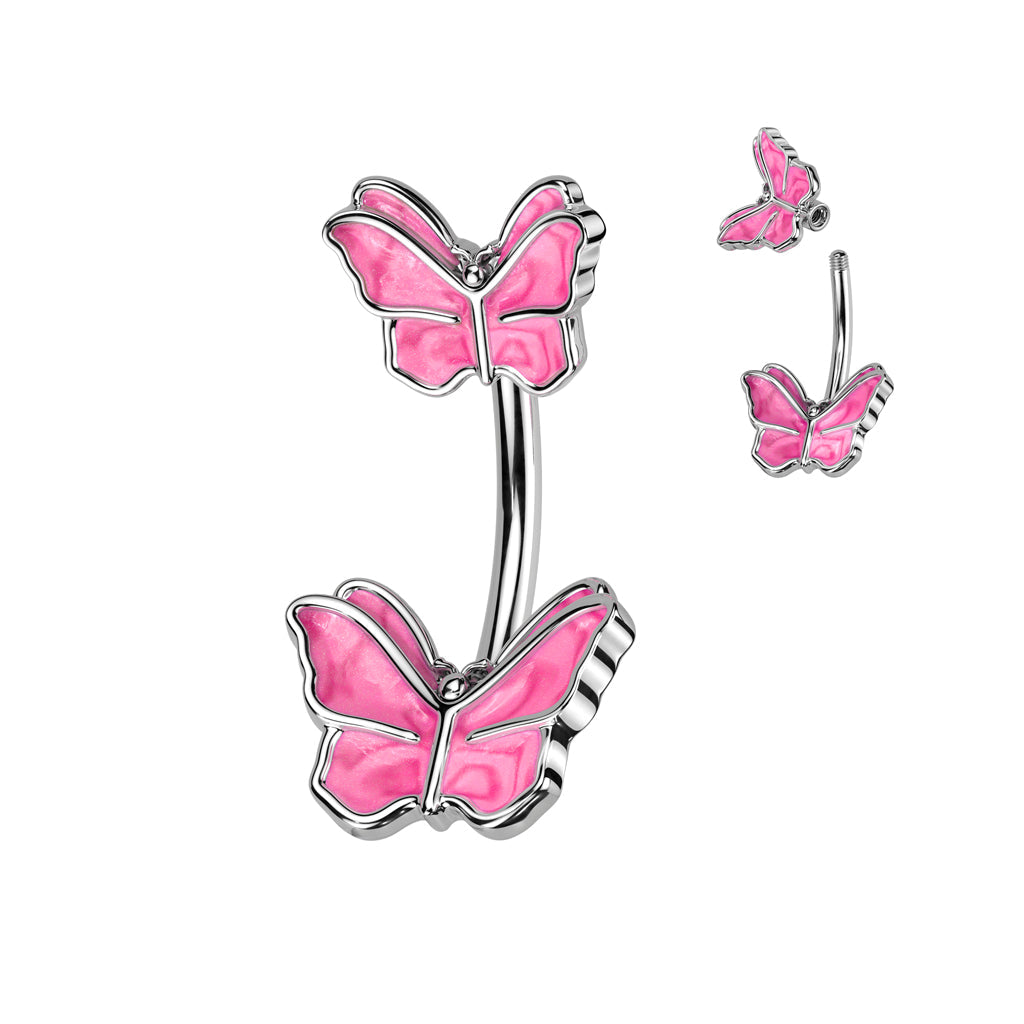 14 Gauge Pink Butterfly Belly Button Ring