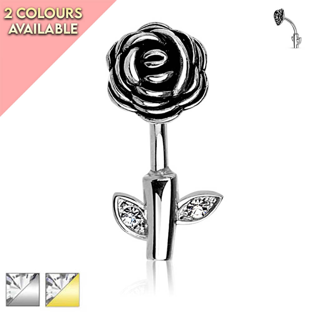 Cherry Diva belly bar 14 Gauge Rose Stem Belly Button Bar