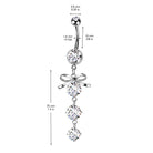 Cherry Diva Belly Bar 14 Gauge Silver Dangling Crystal Bow Belly Button Bar