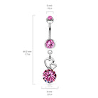 Cherry Diva Belly Bar 14 Gauge Silver Dangling Crystal Heart Belly Button Bar
