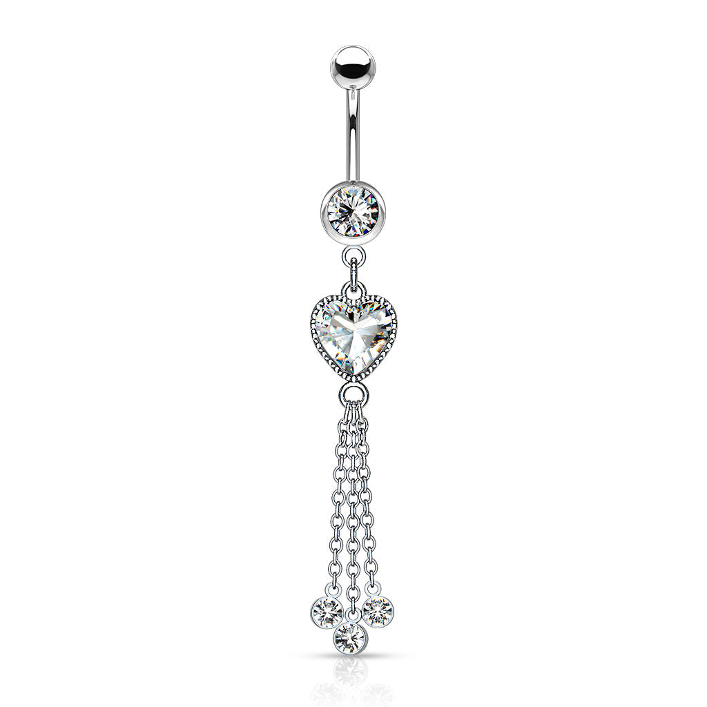 Cherry Diva belly bar 14 Gauge Silver Dangling Heart Belly Button Ring